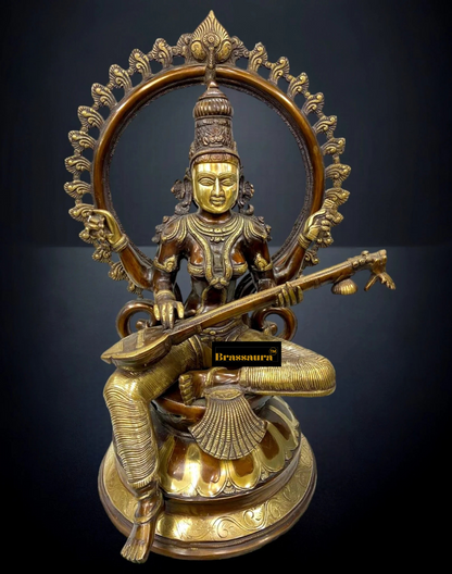 Brassaura™ Divine Brass Deity Set – Ganapati, Saraswati & Lakshmi | Height 27 inch Each | Weight 99 Kg | Premium Home Decor