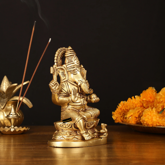 Brassaura® Brass Superfine Ganesh Lakshmi Idol – 7 Inch Height | Divine Blessings for Prosperity & Wisdom
