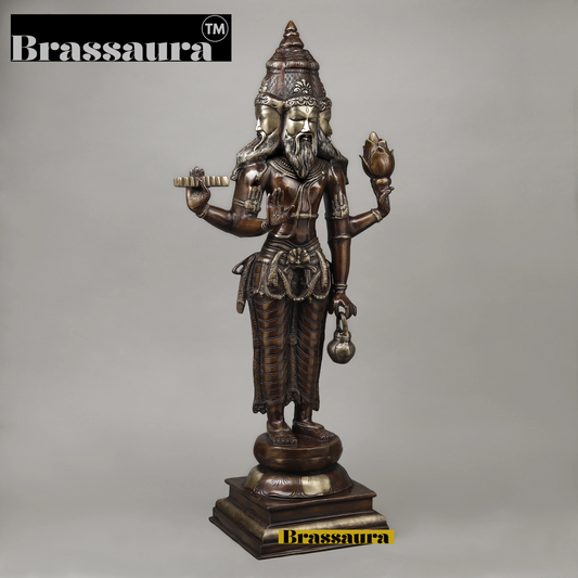 Brassaura™ Brass Brahma Dev Idol – Height 39 Inches & Weight 29.45 Kgs | Elegant Brass Deity Idol for Spiritual Ambience
