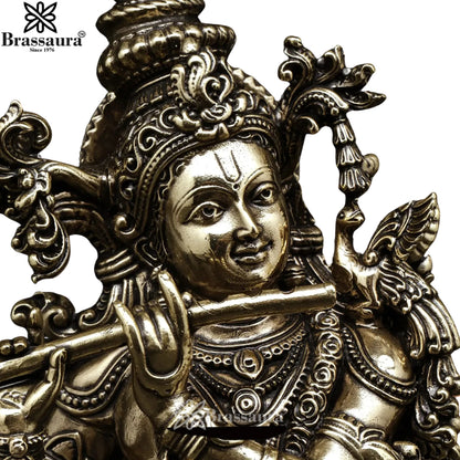 Brass Super Fine Murli Dhari Krishna Murti Weight 1.1 Kg And Height 11 Inch