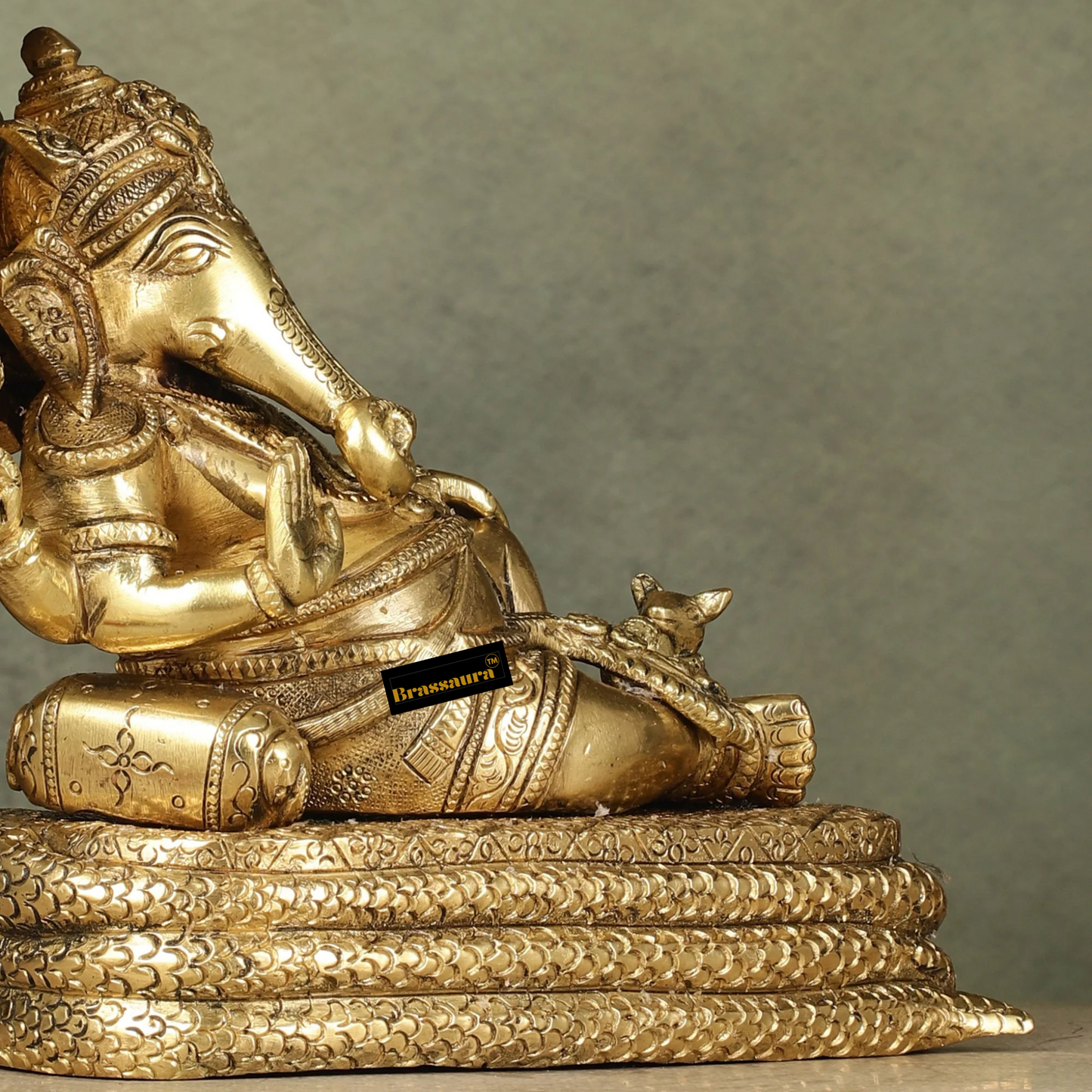 Brassaura™ Pure Brass Lord Ganesha on Sheshnaag – Height 10 Inches, Weight 6 Kgs | Auspicious Decor