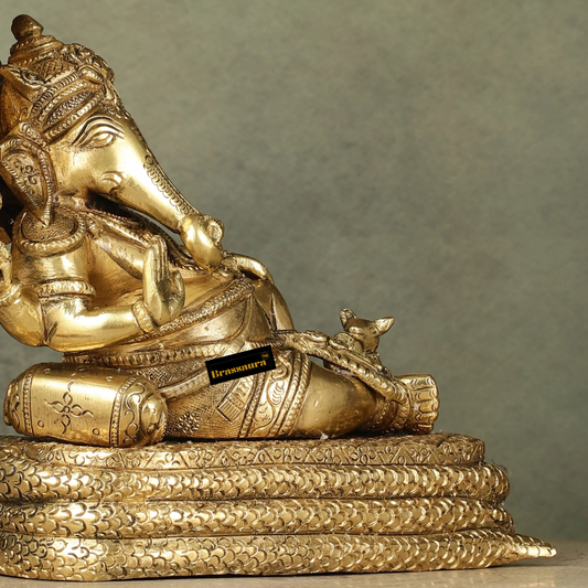 Brassaura® प्योर ब्रास लॉर्ड गणेश ऑन शेषनाग – ऊँचाई 10 इंच | शुभ सजावट