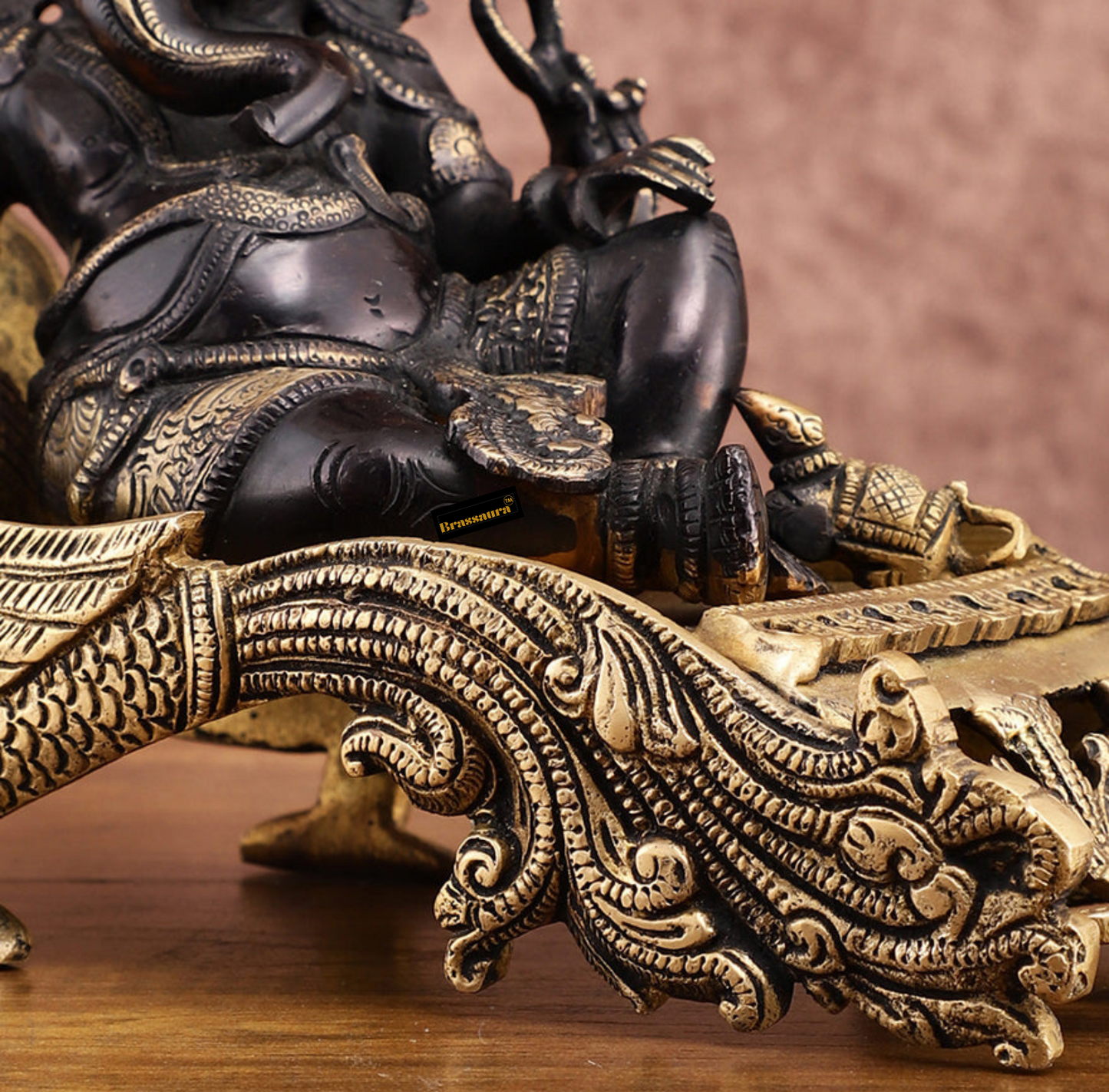 Brassaura™ Black Gold Brass Lord Ganapathi Statue – 7.5 Inch Height | 4.5 kg | Peacock Throne | Handcrafted Spiritual Décor