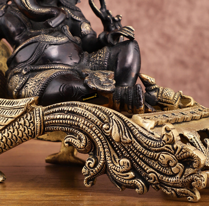 Brassaura™ Black Gold Brass Lord Ganapathi Statue – 7.5 Inch Height | 4.5 kg | Peacock Throne | Handcrafted Spiritual Décor