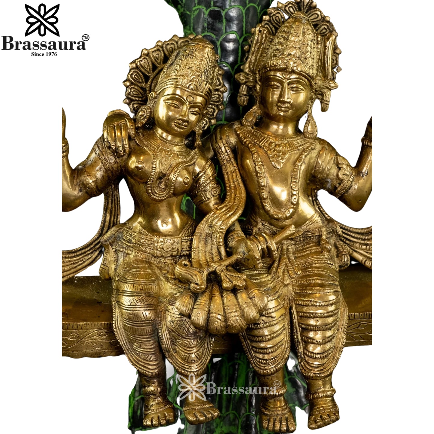 Brass Green Patina Radha Krishna Jhula Weight 39 Kg And Height 35 Inch
