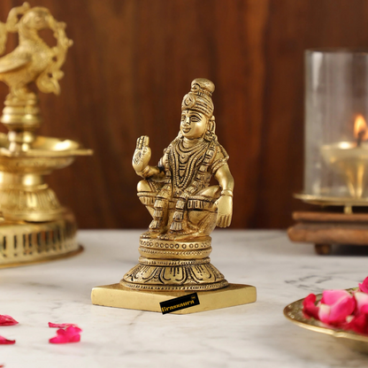 Brassaura™ Brass Lord Ayyappan Swamy Idol – 5 inch | 0.9 kg | Superfine Brass Statue with Bow & Arrow for Home Temple & Decor