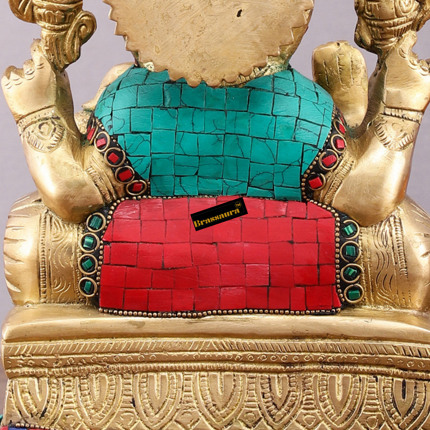 Brassaura™ Pure Brass Lord Ganesha Statue with Meenakari Stones – 8" Height, 3.5 kg – Elegant Spiritual Décor