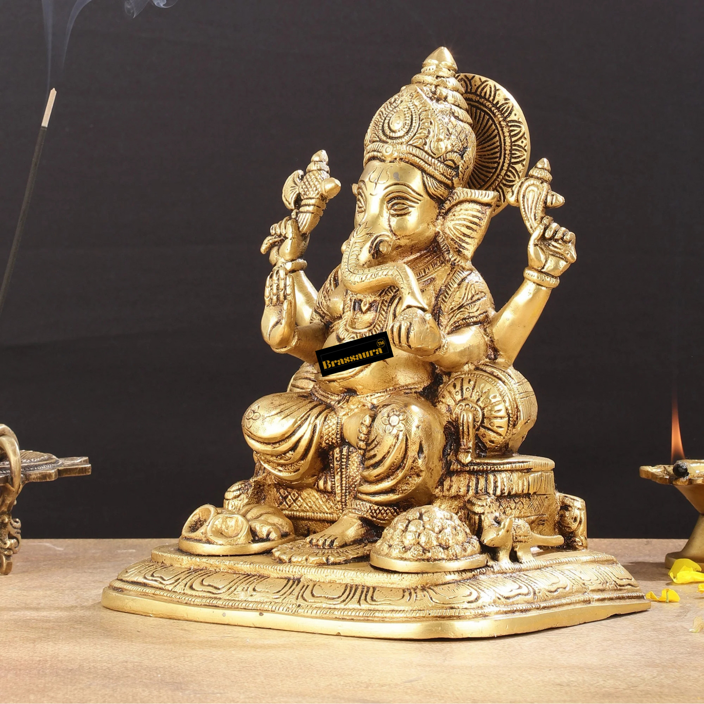 Brassaura™ Pure Brass Superfine Lord Ganesha Idol – Height 9 Inches, Weight 5.5 Kgs