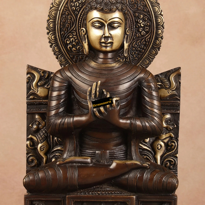 Brassaura™ Pure Brass Buddha Statue in Dharmachakra Mudra – Height 11 Inches & Weight 4.8 Kgs