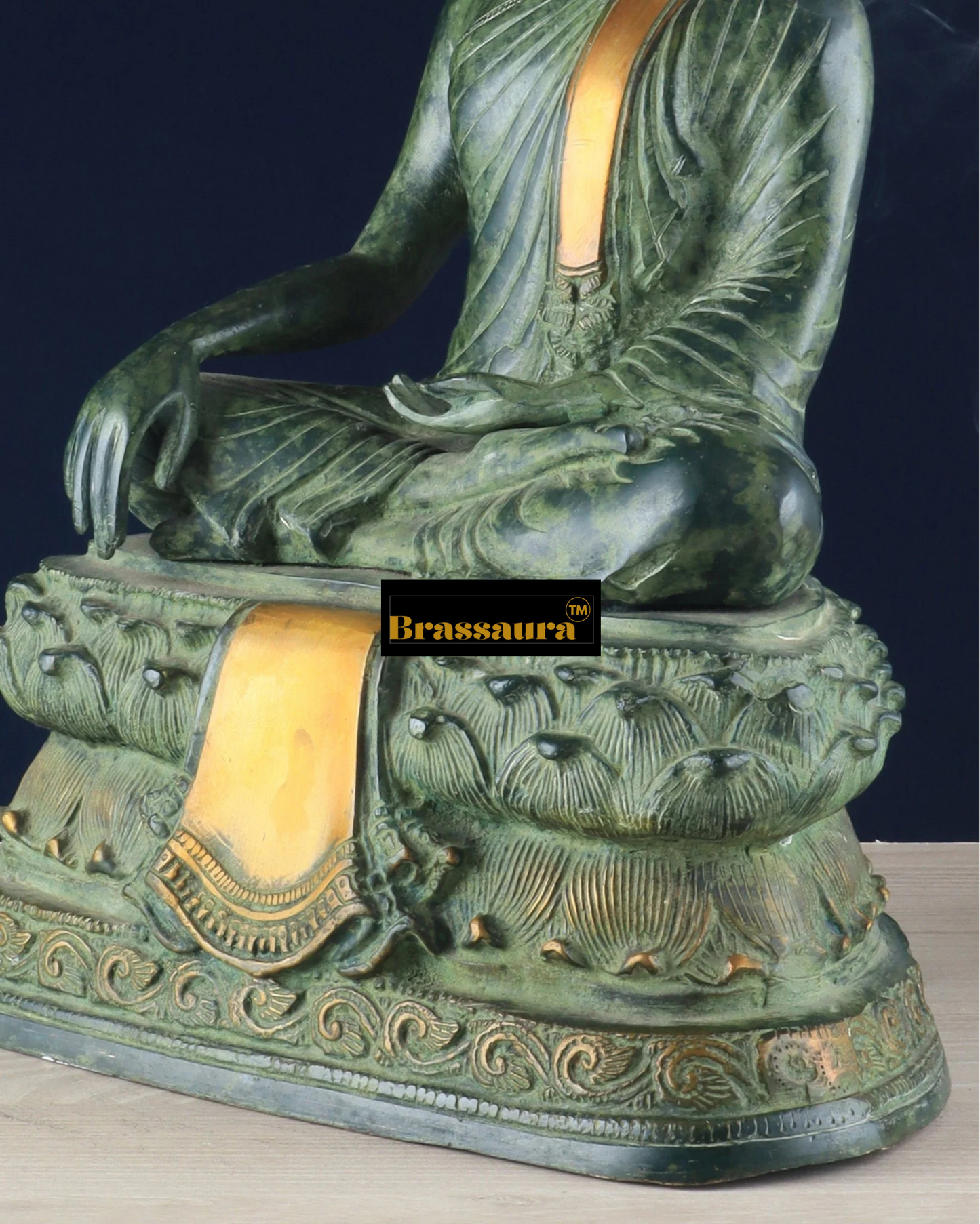 Brassaura™ Pure Brass Blessing Buddha Idol – Height 15 Inches, Weight 7.43 Kgs