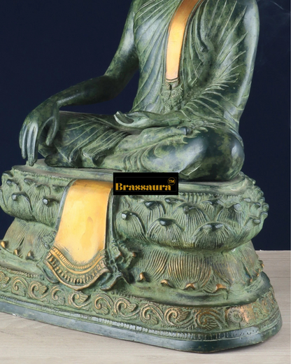 Brassaura™ Pure Brass Blessing Buddha Idol – Height 15 Inches, Weight 7.43 Kgs