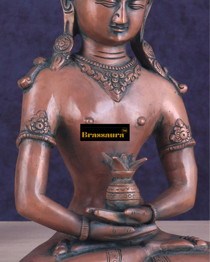 Brassaura™ Pure Brass Meditating Crowned Buddha Idol – Height 13 Inches, Weight 5.16 Kgs