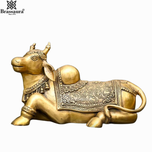 Brassaura® Traditional Brass Nandi Statue | Sacred Vehicle of Lord Shiva | Height 8.5 Inches & Weight 8.29 Kgs