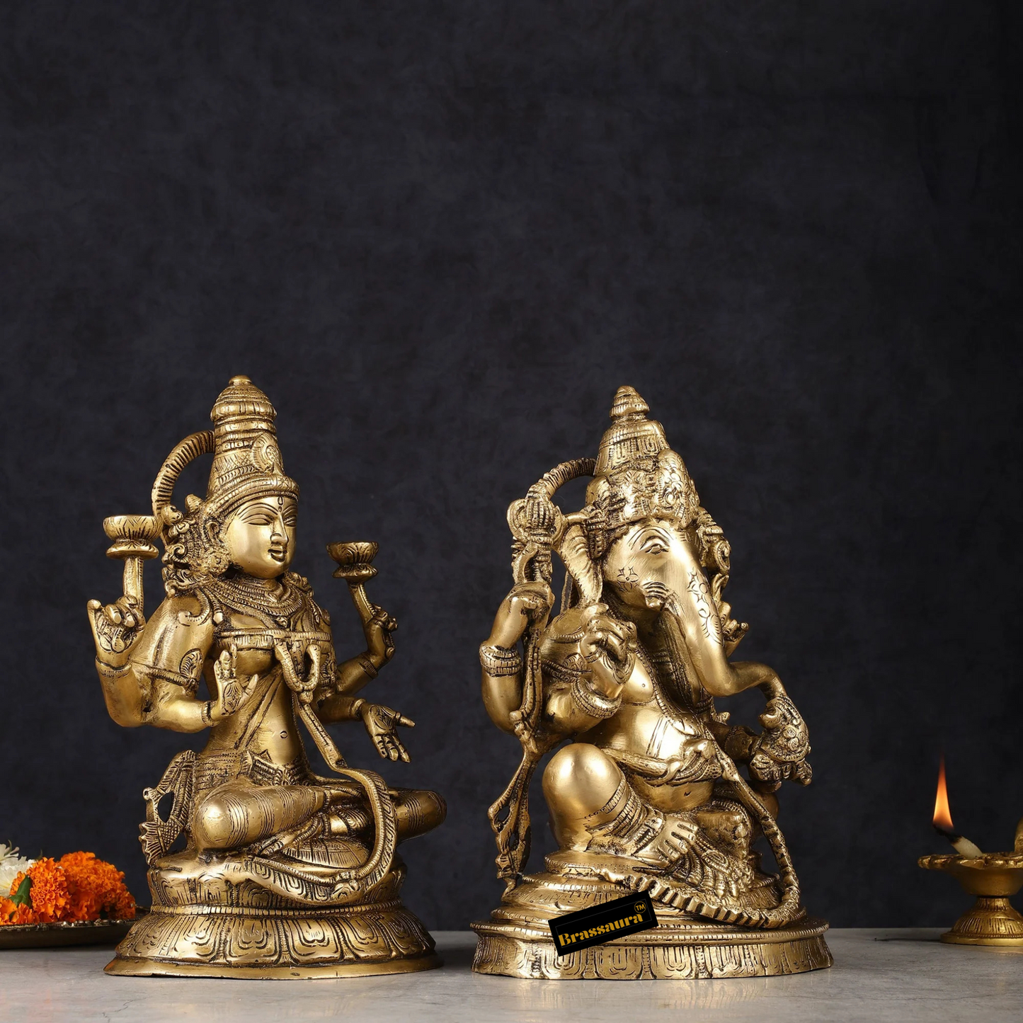 Brassaura™ Pure Brass Ganesh Lakshmi Idol Set | Height 10 inch | Weight 9.5 Kg | Spiritual Home Decor