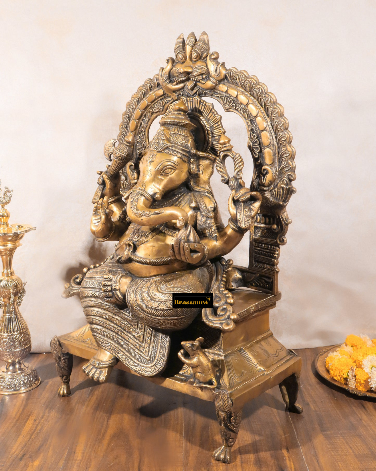 Brassaura™ Unique Brass Lord Ganesha Statue – 11.5" Height, 6.16 kg – Handcrafted Divine Elegance