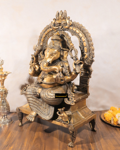 Brassaura™ Unique Brass Lord Ganesha Statue – 11.5" Height, 6.16 kg – Handcrafted Divine Elegance