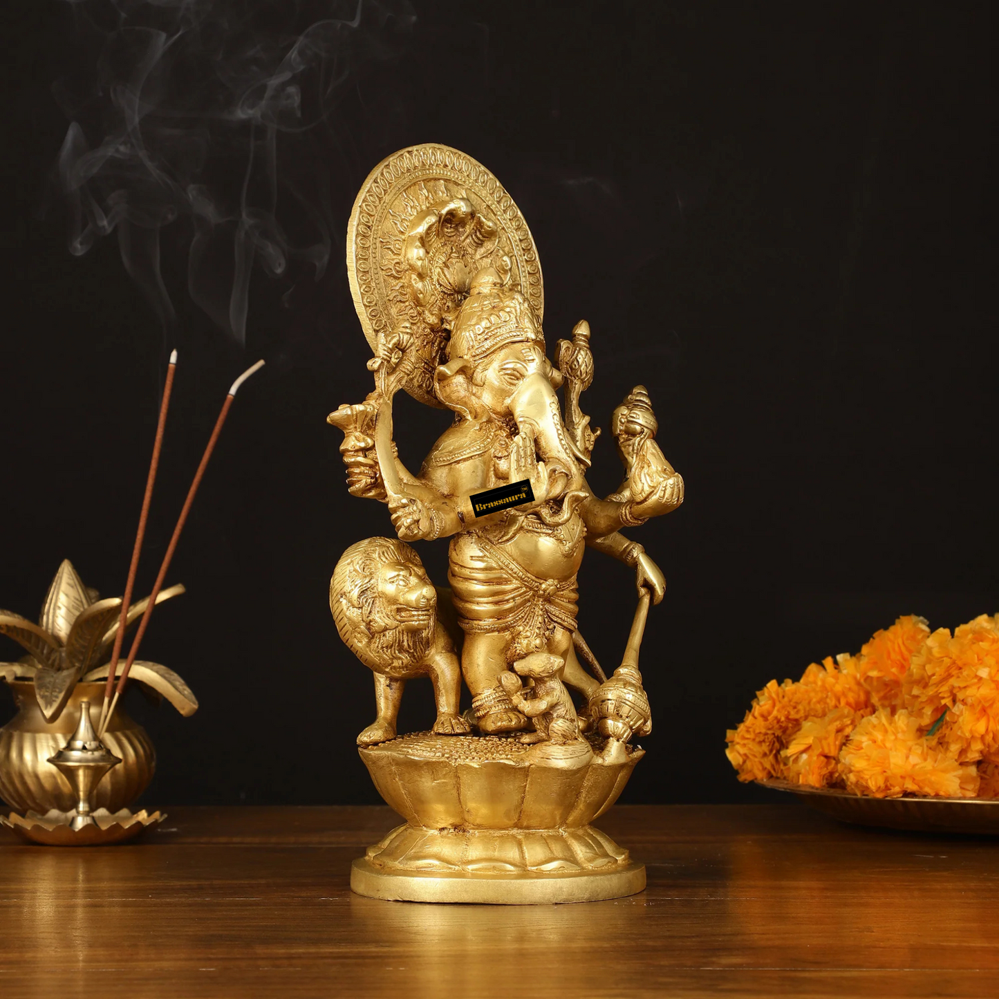 Brassaura™ Ashirwaad Kana Drishti Vinayaka Ganesha Brass Idol – 12 Inch Height | 7 Inch Width | 4.1 kg | Protective & Blessing Statue