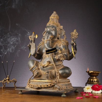 Brassaura™ Ganesha Brass Sculpture – Antique Sandstone Finish | Height 20.5 Inches, Weight 23.3 Kgs