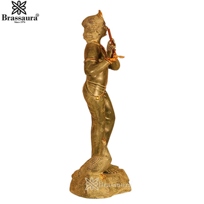 Brass Murli Dhari Krishna Murti Weight 14.6 Kg And Height 30 Inch