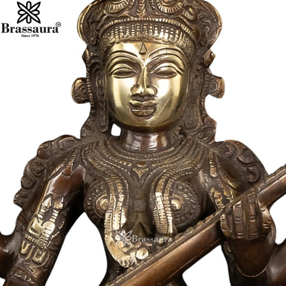 Brass Saraswati Statue Weight 7.5 Kg And Height 14 Inch