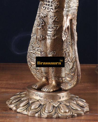 Brassaura™ Pure Brass Standing Buddha Idol – Height 11 Inches, Weight 2.7 Kgs