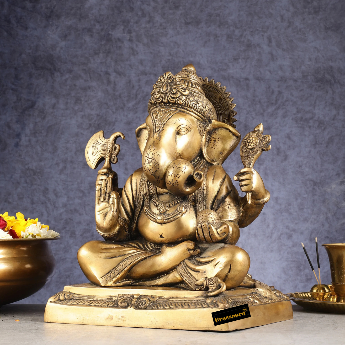 Brassaura™ Pure Brass Dagduseth Ganapati Idol – Height 14 Inches, Weight 13.65 Kgs