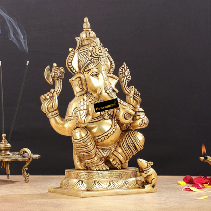 Brassaura™ Brass Superfine Ganesha Idol – Height 11.5 Inches, Weight 5 Kgs