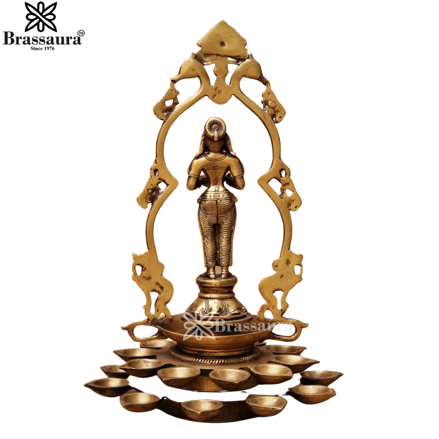 Brass Standing Laxmi With Multiple Diya Weight 4 Kg And Height 14 Inch