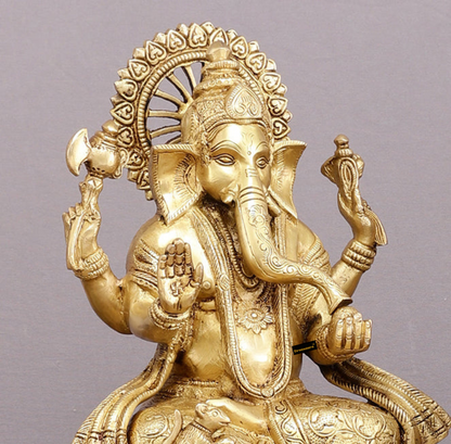 Brassaura™ Pure Brass Ganesh Lakshmi Saraswati Set – 11" Height, 19 kg – Handcrafted Trio for Prosperity & Wisdom