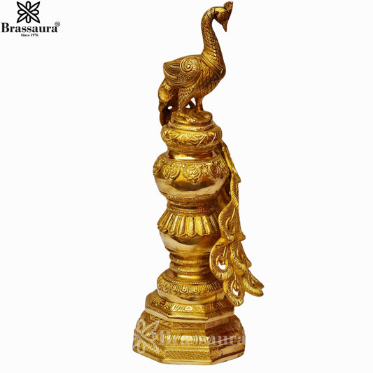 Brassaura® Brass Peacock Décor Showpiece | Handcrafted Majestic Sculpture | Height 19 Inches & Weight 8 Kgs
