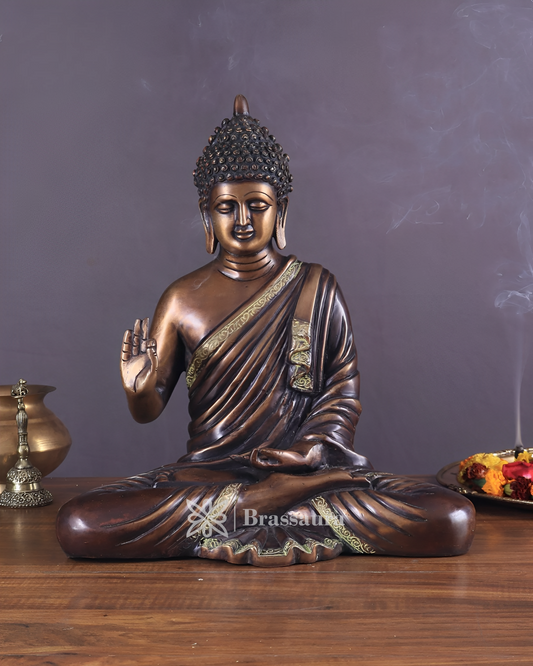 Brassaura™ Pure Brass Buddha Idol – Height 15 Inches, Weight 7.8 Kgs