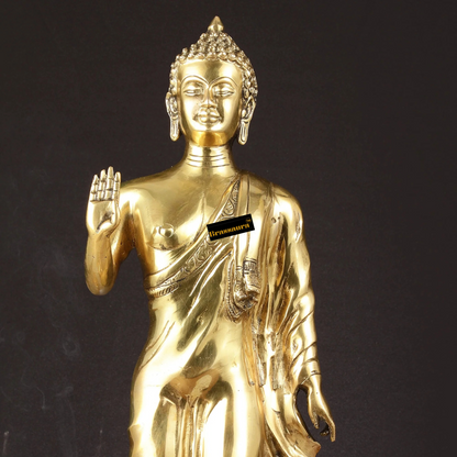 Brassaura™ Brass Standing Buddha Statue – Height 21.5 Inches & Weight 7.40 Kgs | Handcrafted Spiritual Decor for Home & Office