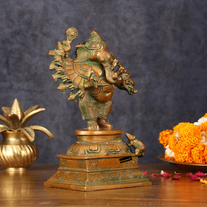 Brassaura™ Elegant Brass Dancing Ganapati Statue – 8 Inch Height | 2 kg | Vintage Bronze Finish | Artistic & Spiritual Décor