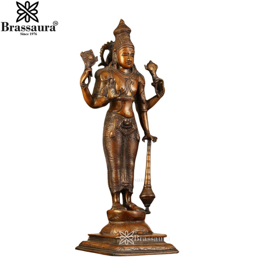Brassaura® Lord Vishnu Brass Statue in Vintage Finish | Pure Brass | Height 20 Inches