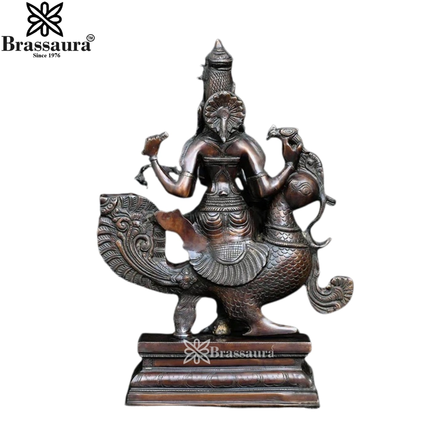 Brassaura™ Artistic Brass Saraswati Idol – Height 19 Inches & Weight 14.2 Kgs | Puja & Temple Décor