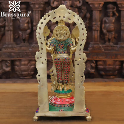 Brass Gem Stone Work Vishnu Statue Weight 6.12 Kg And Height 16 Inch