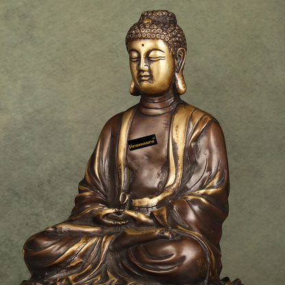 Brassaura™ Pure Brass Meditative Buddha Statue in Antique Brown Finish – Height 10 Inches & Weight 4.25 Kgs