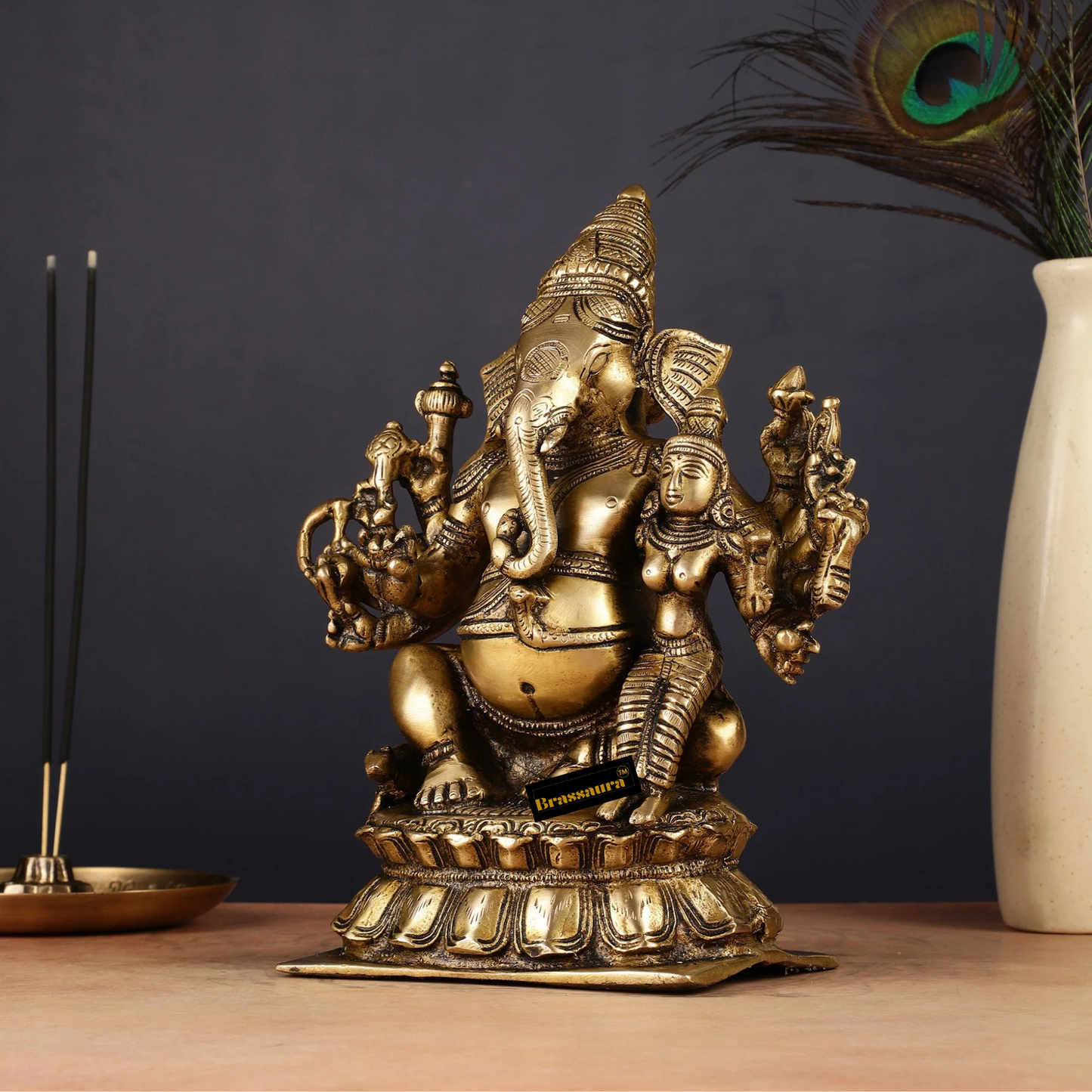 Brassaura™ Maha Ganapati Siddhi Ganesha Brass Statue – Height 9 Inches, Weight 4 Kgs | Wisdom & Prosperity Idol