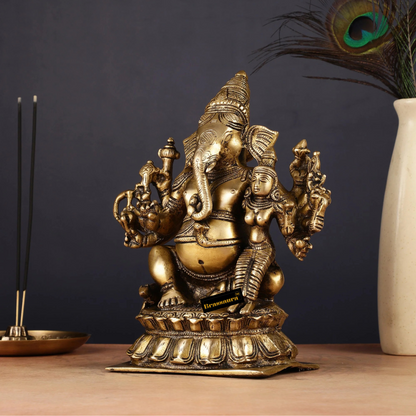 Brassaura™ Maha Ganapati Siddhi Ganesha Brass Statue – Height 9 Inches, Weight 4 Kgs | Wisdom & Prosperity Idol
