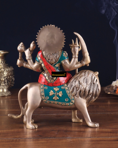 Brassaura™ Pure Brass Goddess Durga Idol – 4.5kg, 9-Inch – Handcrafted Statue for Tables, Temples & Entrances