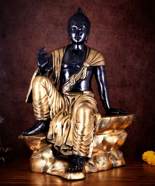 Brassaura™ Large Pure Brass Sitting Buddha Statue – Height 30 Inches, Weight 45 Kgs