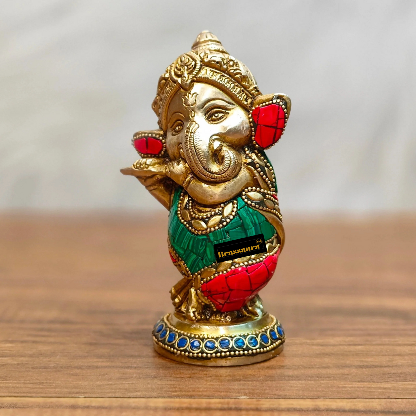 Brassaura™ Mini Brass Ganesha Idol – Height 5 Inches, Weight 1 Kg