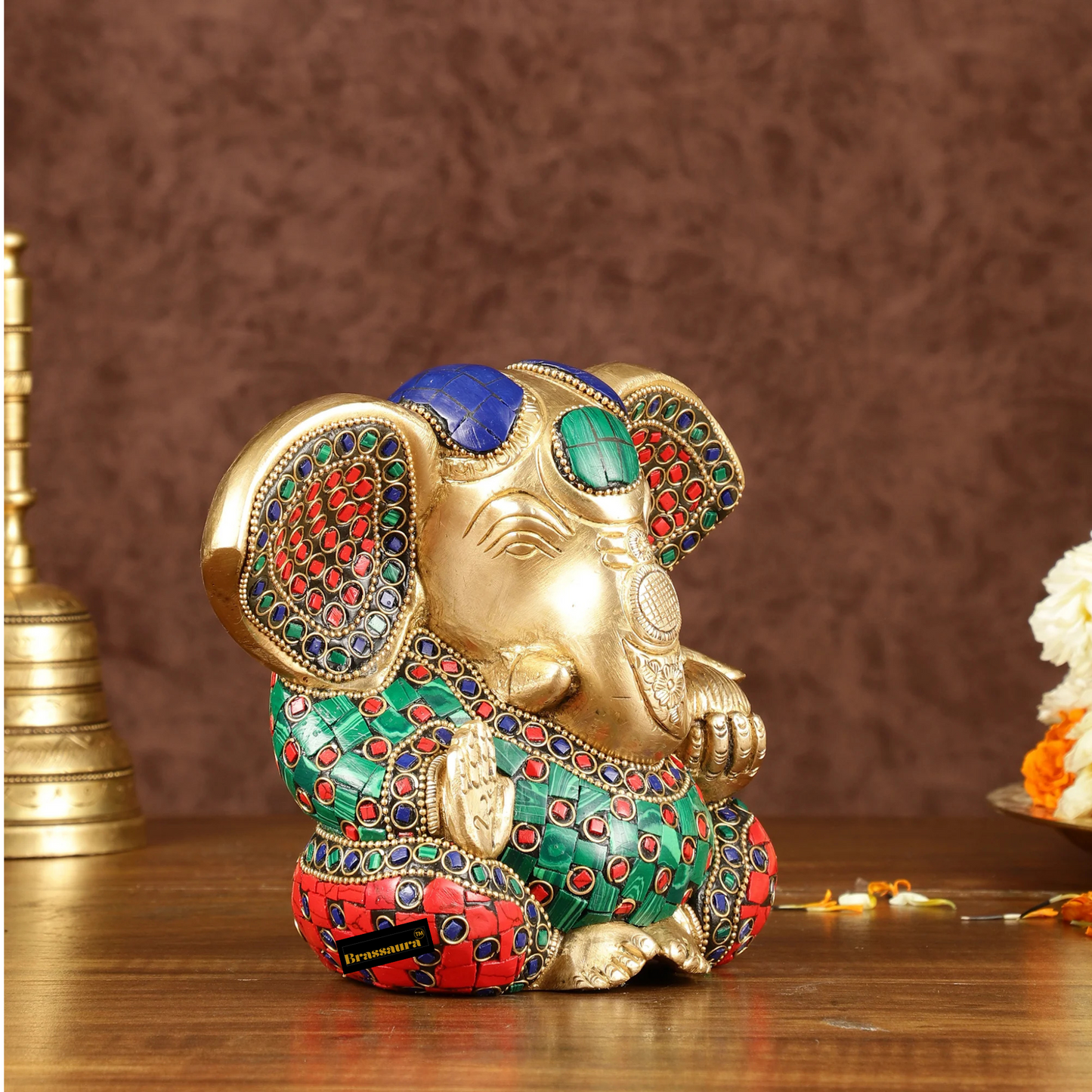 Brassaura™ Big Ears Brass Ganesha Idol – Antique Finish | Height 6 Inches, Weight 1.6 Kgs