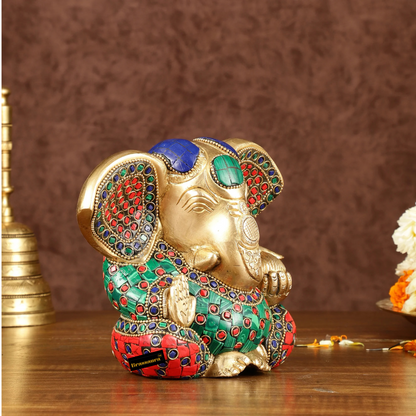 Brassaura™ Big Ears Brass Ganesha Idol – Antique Finish | Height 6 Inches, Weight 1.6 Kgs