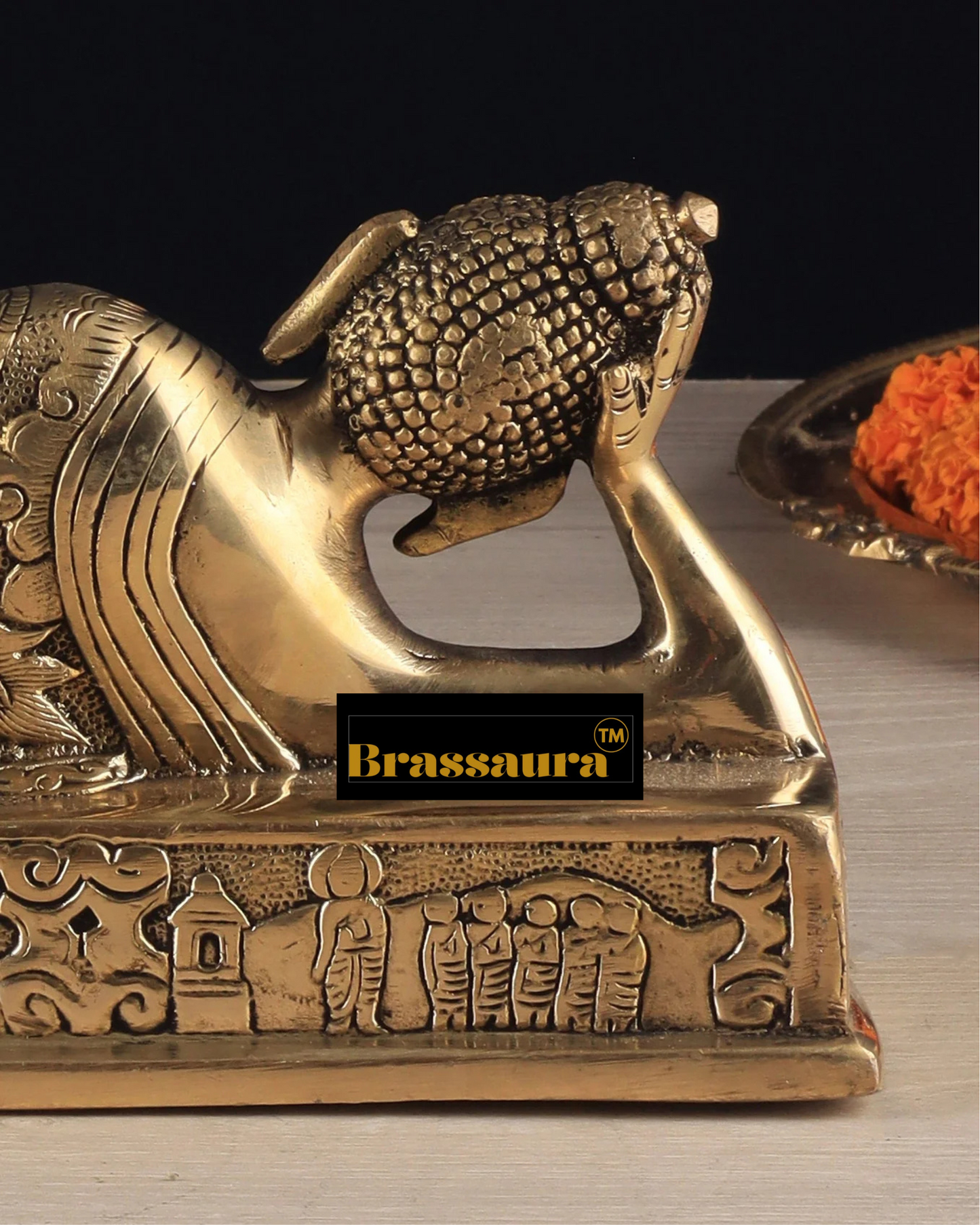 Brassaura™ Pure Brass Resting Buddha Idol – Height 4.6 Inches, Weight 2.55 Kgs