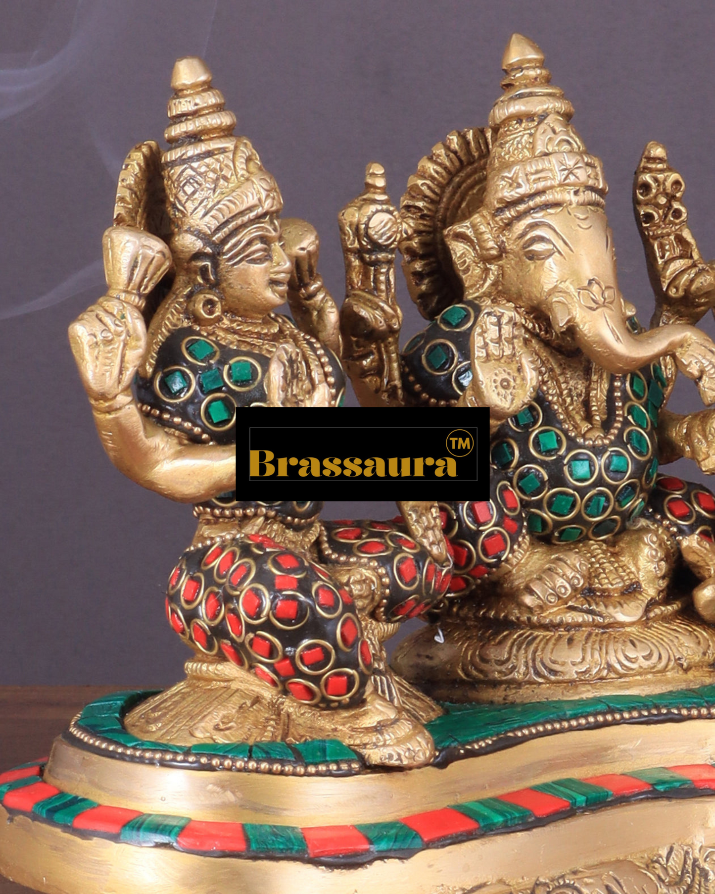 Brassaura™ Brass Ganesha Lakshmi Saraswati Idol – 6.2" Height, 3 kg – Auspicious Trio for Wealth, Wisdom & Success