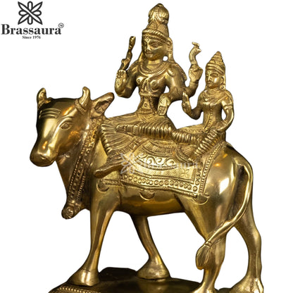 Brass Lord Shiv Parvati & Nandi Statue Weight 1.8 Kg And Height 6 Inch