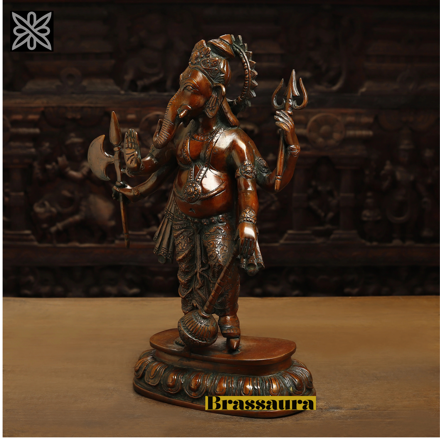 Brassaura™ Brass Standing Ganesh on Pedestal – Copper Finish – Height 19 Inches, Weight 10.55 Kgs