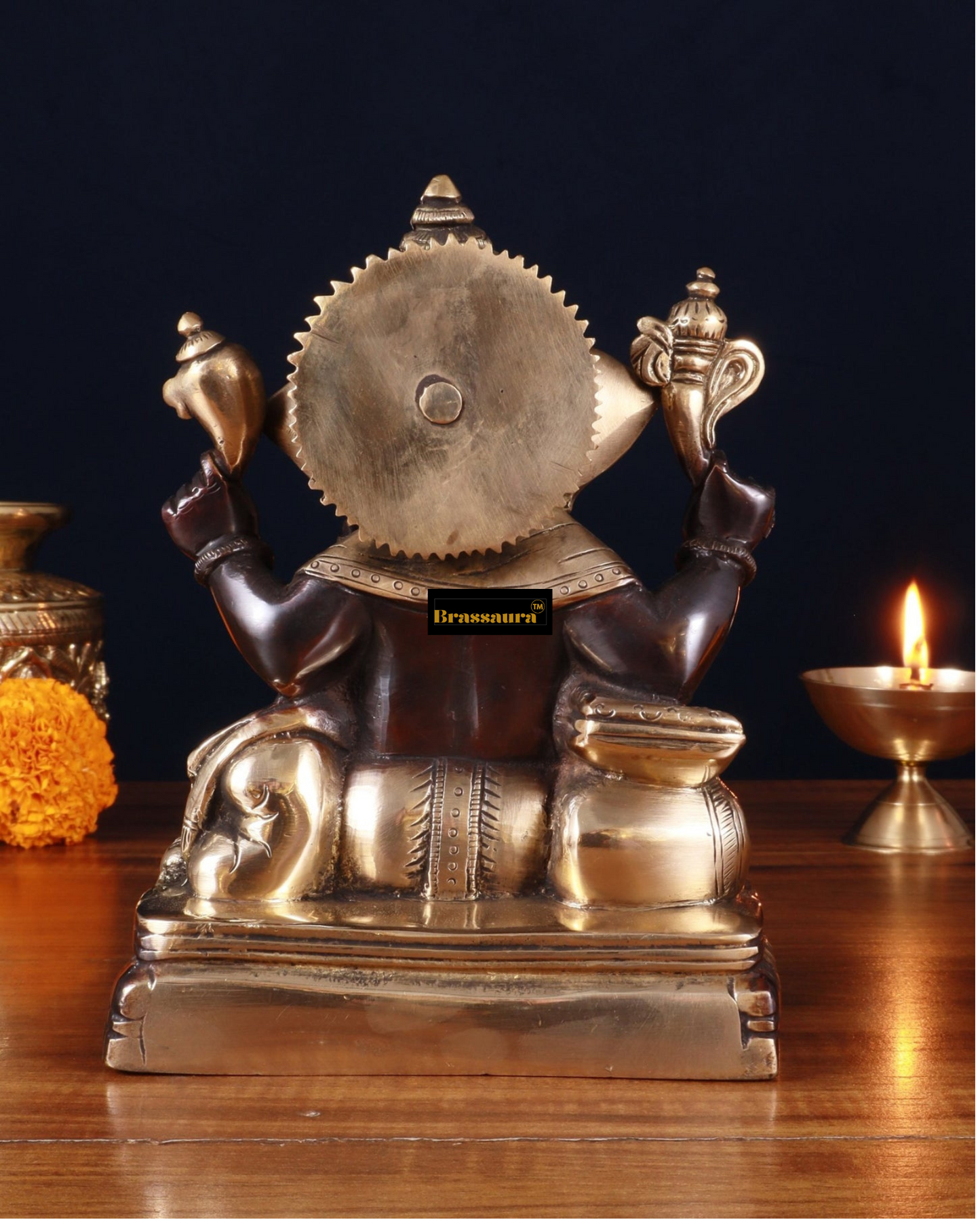 Brassaura™ Brass Lord Ganesha Writing Statue – 7.5" Height, 2.8 kg – Black Tone Finish | Symbol of Wisdom & Learning