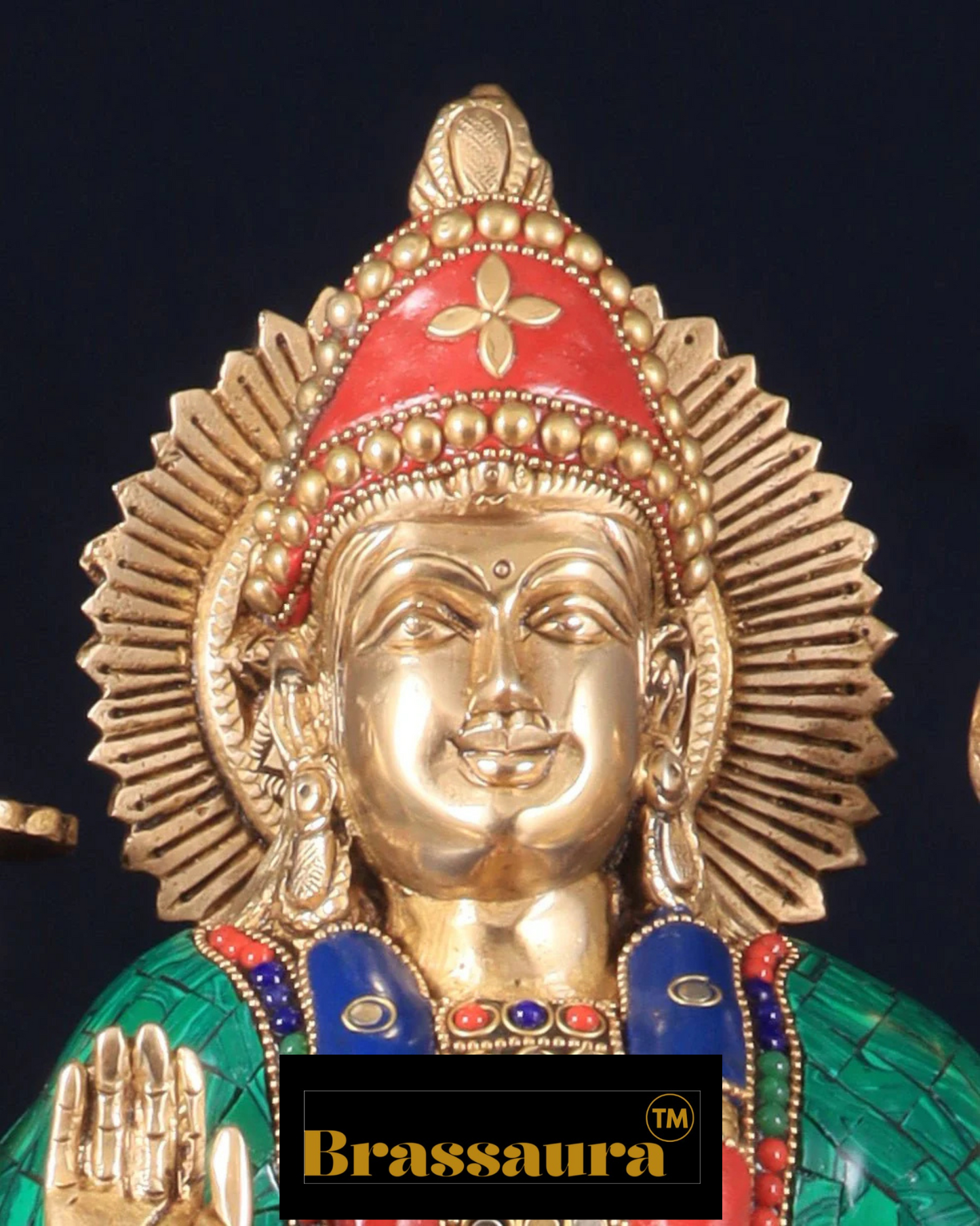 Brassaura™ 17-Inch Brass Sherawali Mata Idol with Meenakari Stonework – 12kg – Handcrafted Goddess Durga Statue for Spiritual & Decorative Spaces
